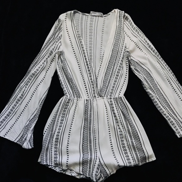 Audrey 3+1 Pants - Audrey 3+1 White and Black Boho Romper